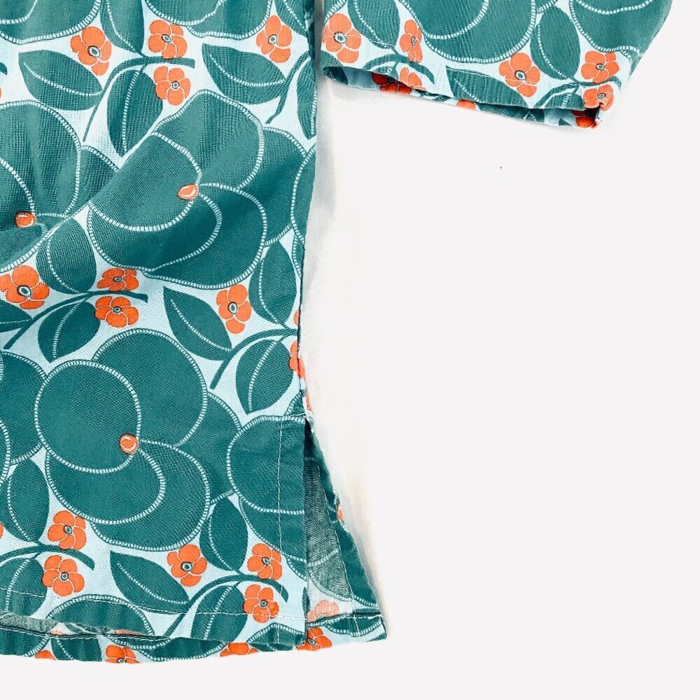 Haley and the Hound teal orange floral cotton shirt Womens Small Medium S/M - Picture 7 of 8
